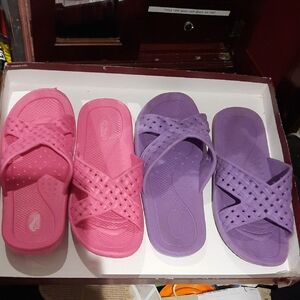 2 Pairs Pink and Purple Slide Sandals Slippers Size 8